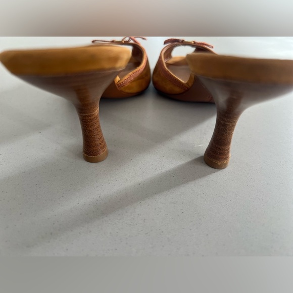 Salvatore Ferragamo Brown Suede Bow Kitten Heel Backless Sandals - Picture 2 of 12